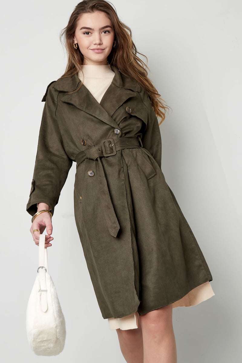 Klassieke trenchcoat suedine - groen S