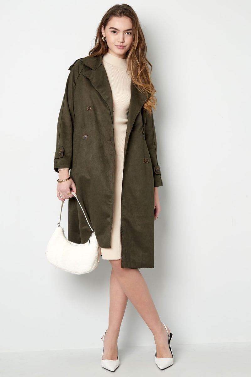 Klassieke trenchcoat suedine - groen S