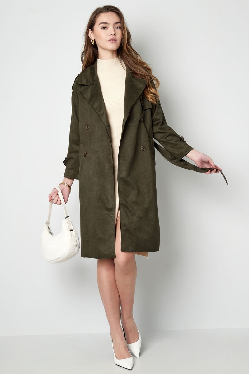 Klassieke trenchcoat suedine - groen S