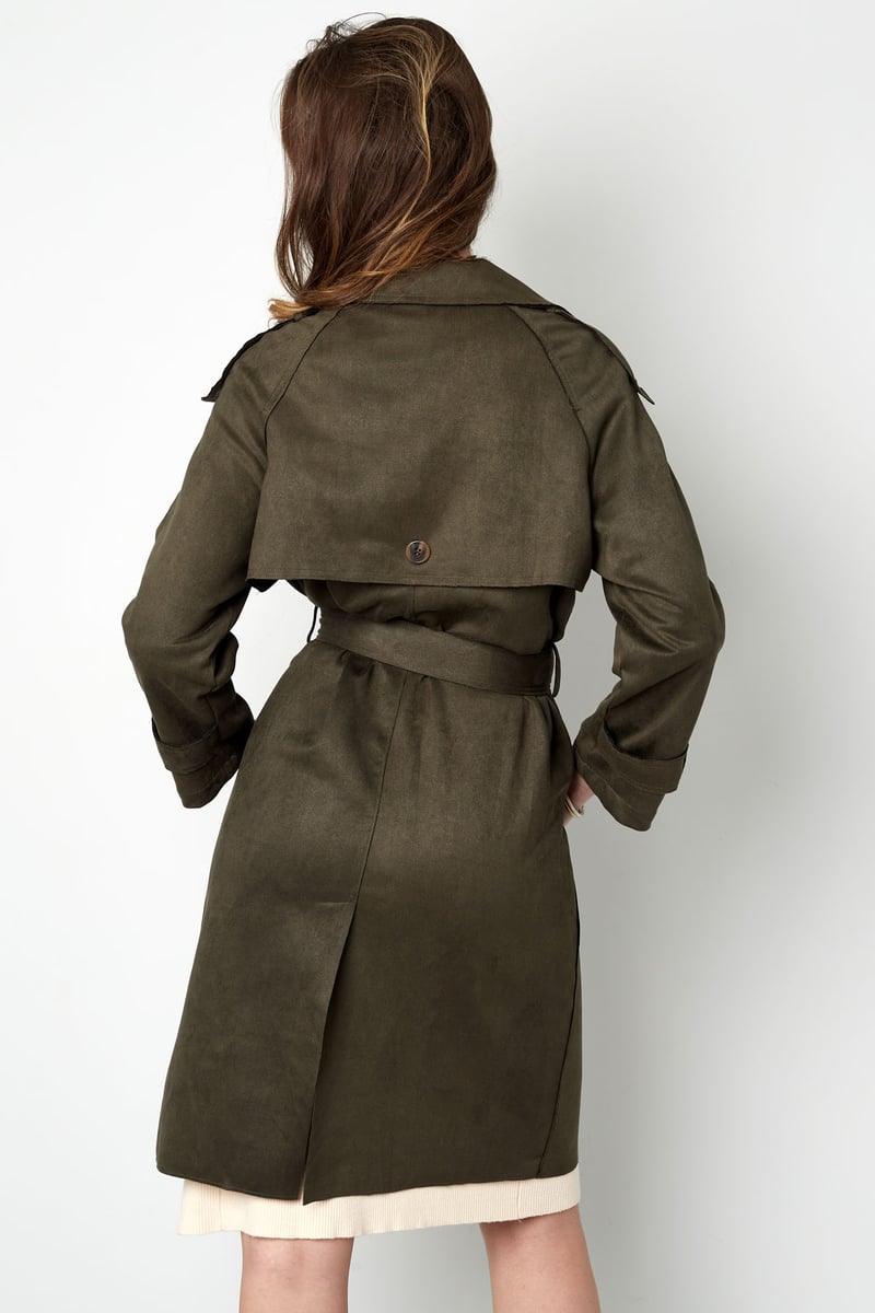 Klassieke trenchcoat suedine - groen S