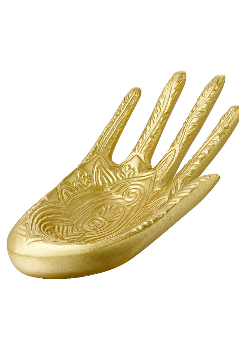 Decoratieve sieradenschaaltje hand met gegraveerd patroon Goud kleur Resin