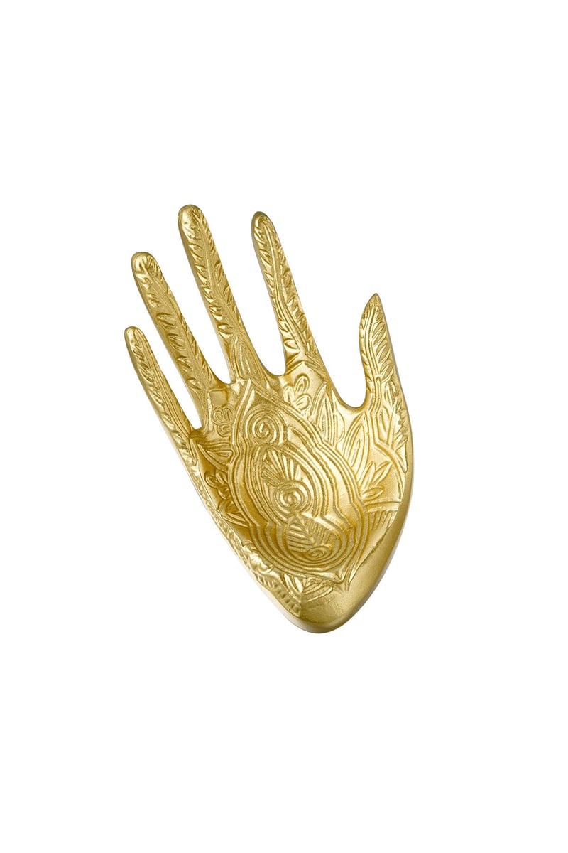 Decoratieve sieradenschaaltje hand met gegraveerd patroon Goud kleur Resin