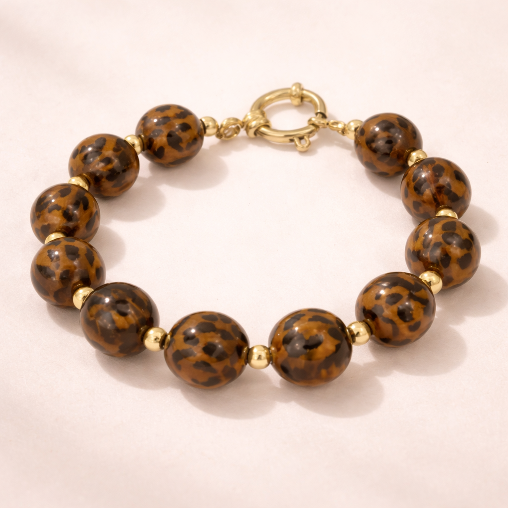 Leona | Luipaard kralen armband in warme ambertonen