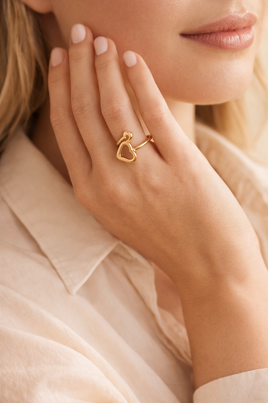 Livia | Verstelbare ring met open & gesloten hart